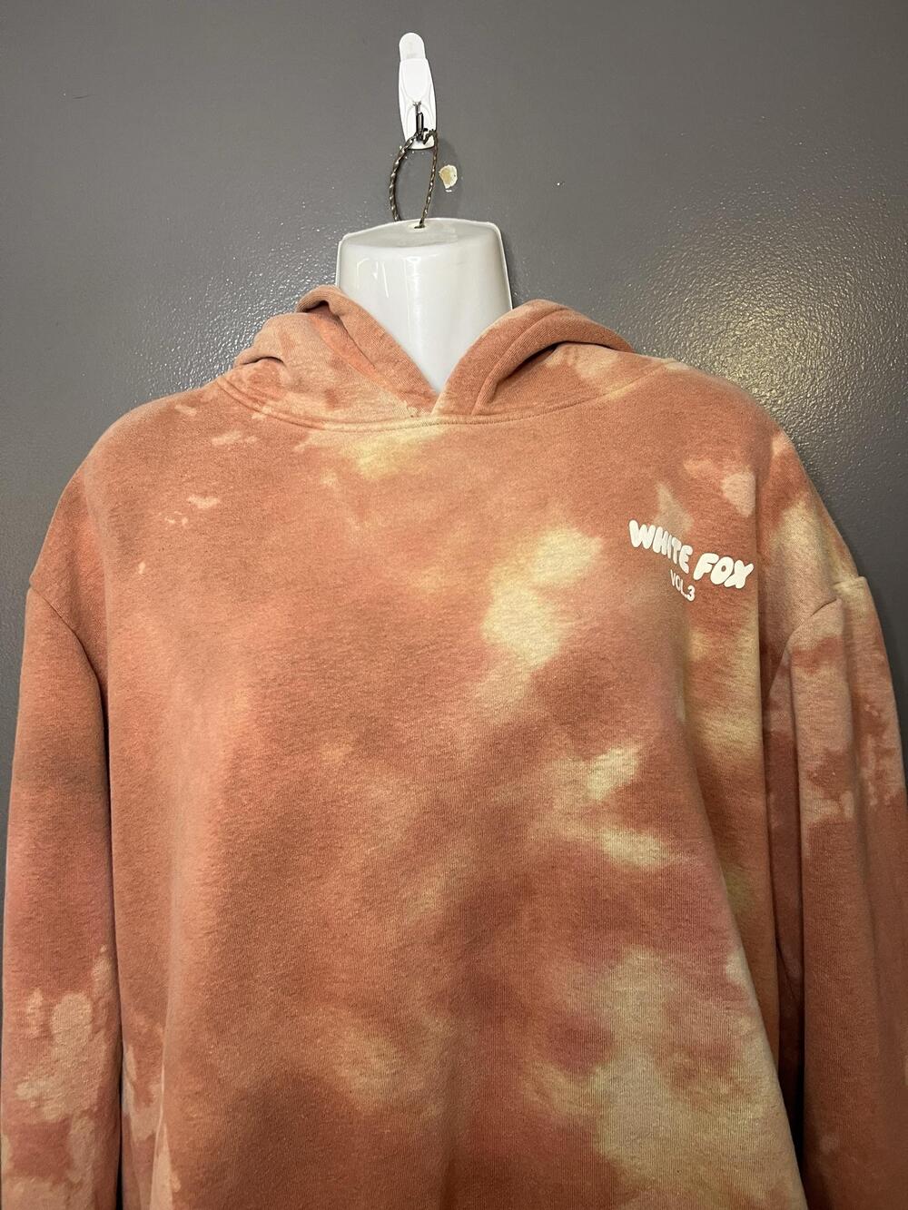 White Fox Hoodie Womens Medium Pink Tie Dye Fleece Pullover Graphic Sweatshirt